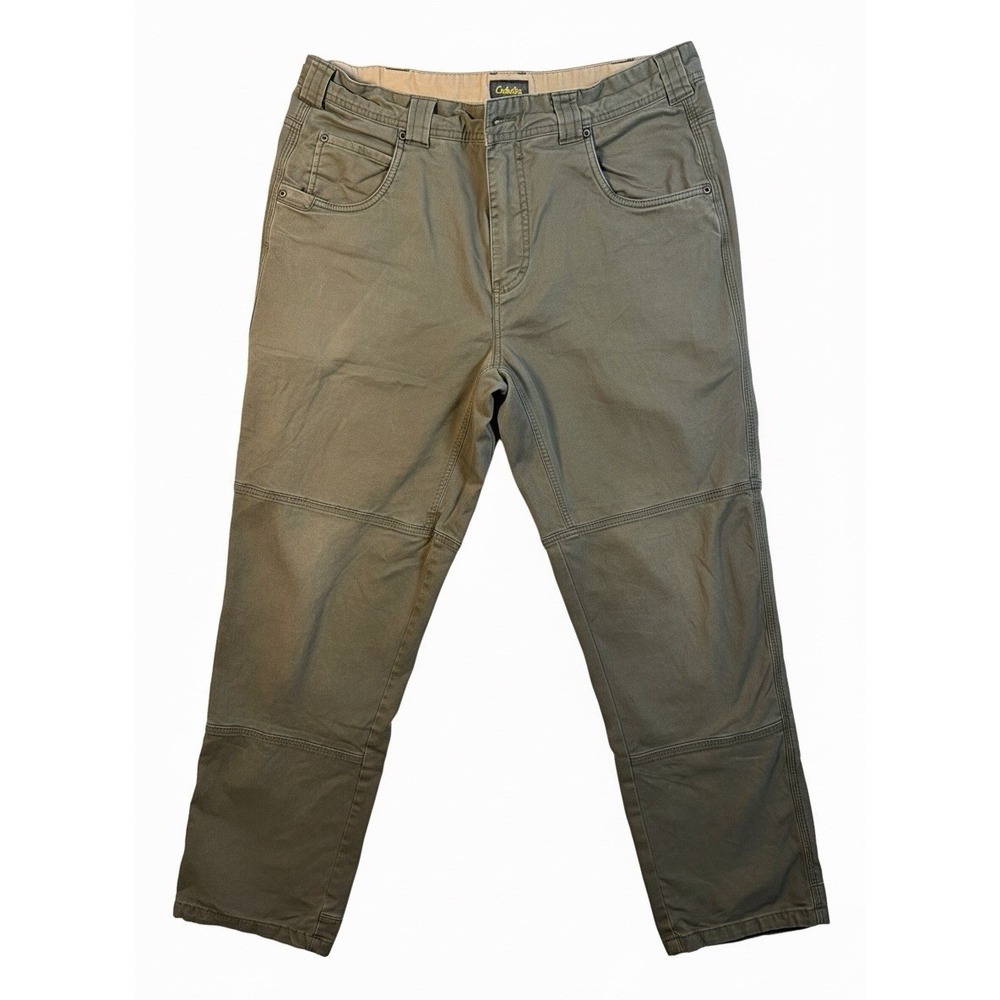 Cabelas Mens Work Pants 34x 30 Olive Green Double Knee  Utility Canvas Trousers